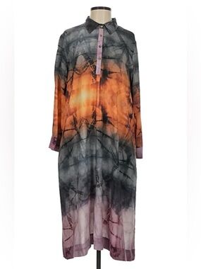 Johnny Was Tie-Dye Long Sleeve Shirt Dress